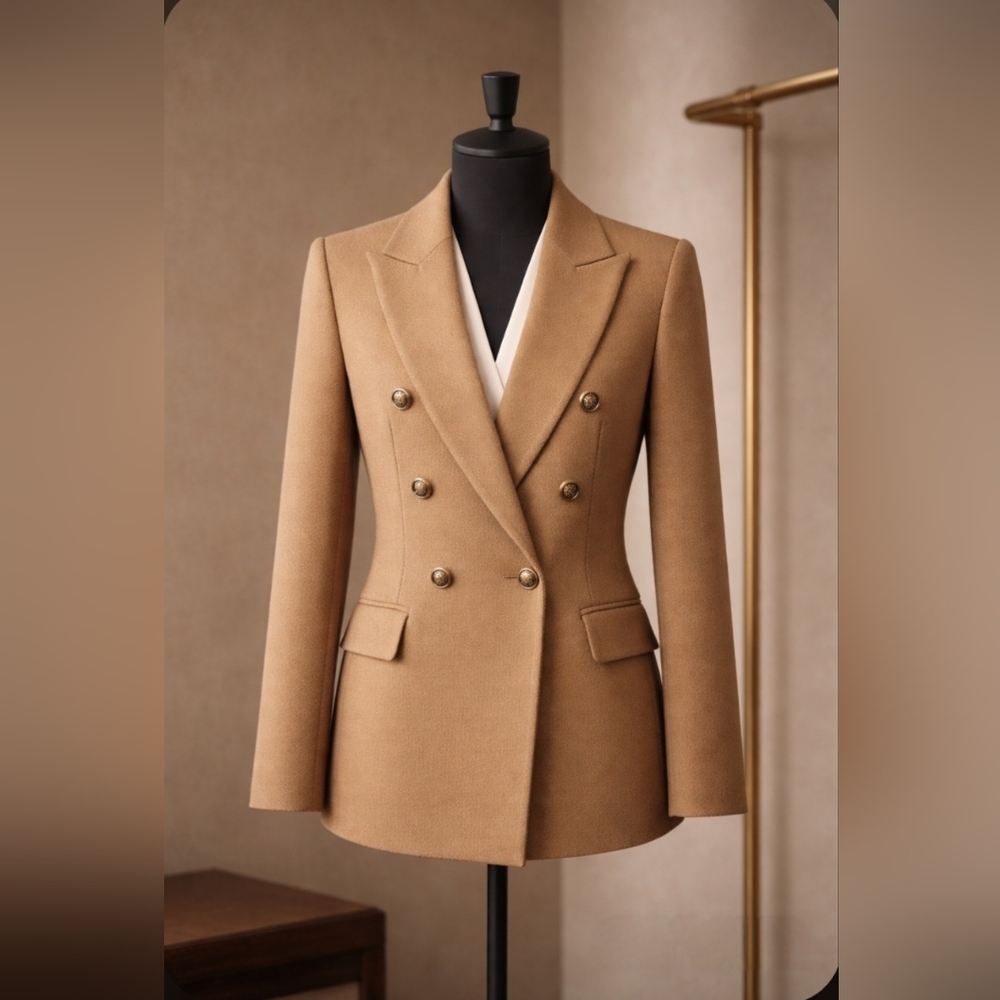 Zara Women's Tan Double-Breasted Blazer